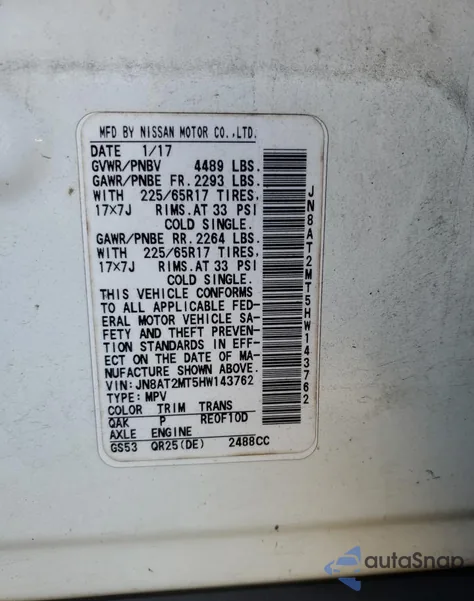 2017 Nissan Rogue S z USA, uszkodzony, nr VIN JN8AT2MT5HW143762